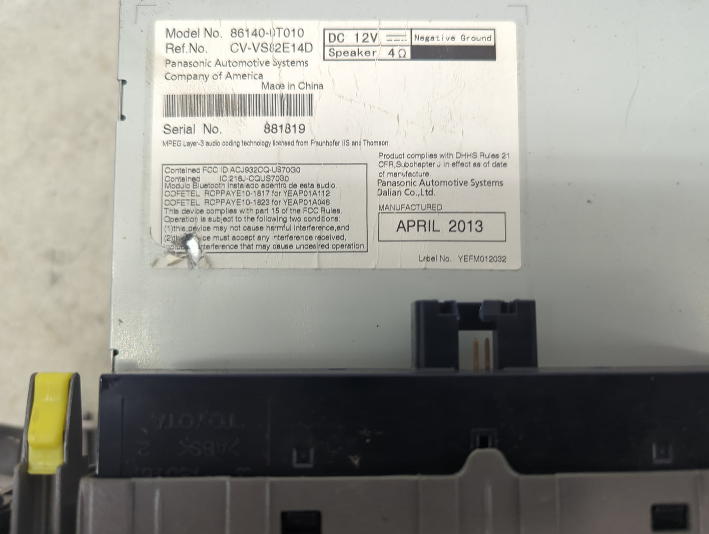 2013-2014 Toyota Venza Radio AM FM Cd Player Receiver Replacement P/N:86140-0T010 CV-VS62E14D Fits Fits 2013 2014 OEM Used A