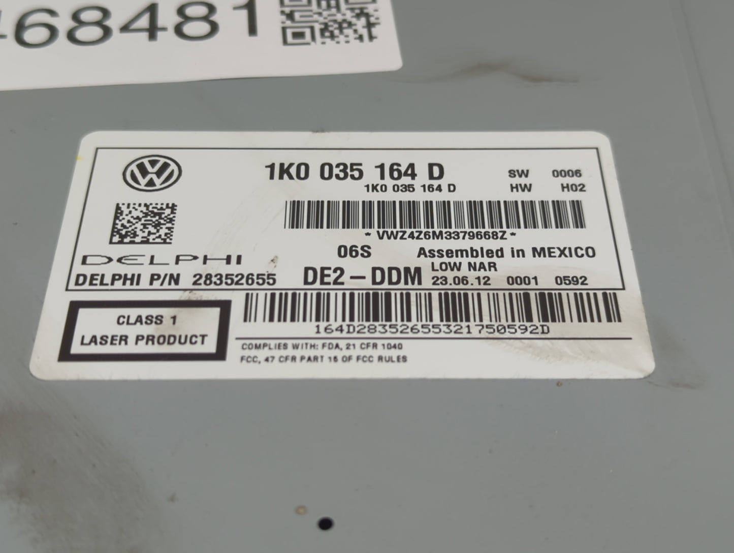 2012-2016 Volkswagen Beetle Radio AM FM Cd Player Receiver Replacement P/N:1K0035164D 28352655 Fits OEM Used Auto Parts - Oe