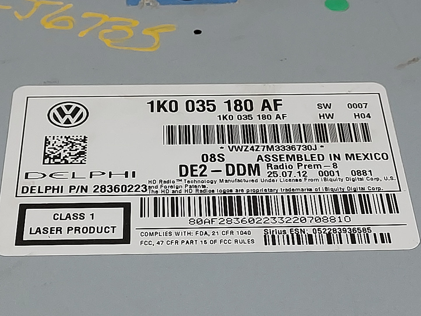 2012-2015 Volkswagen Beetle Radio AM FM Cd Player Receiver Replacement P/N:1K0035180AF 28360223 Fits OEM Used Auto Parts - O