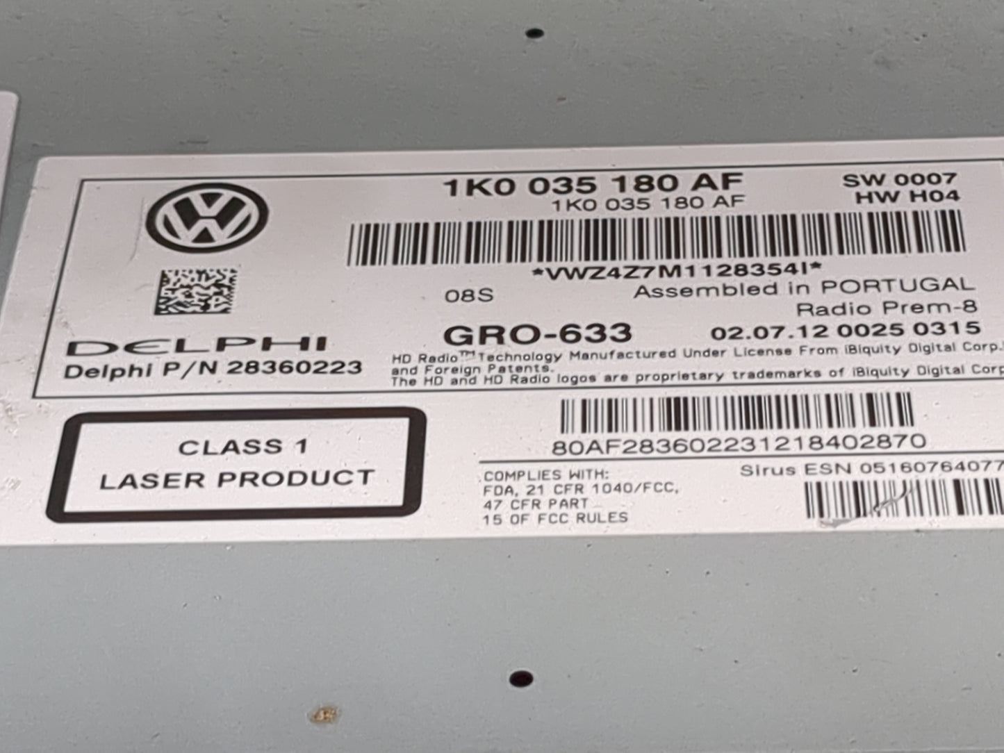 2009-2013 Volkswagen Cc Radio AM FM Cd Player Receiver Replacement P/N:1K0035180AF 28360223 Fits OEM Used Auto Parts - Oemus