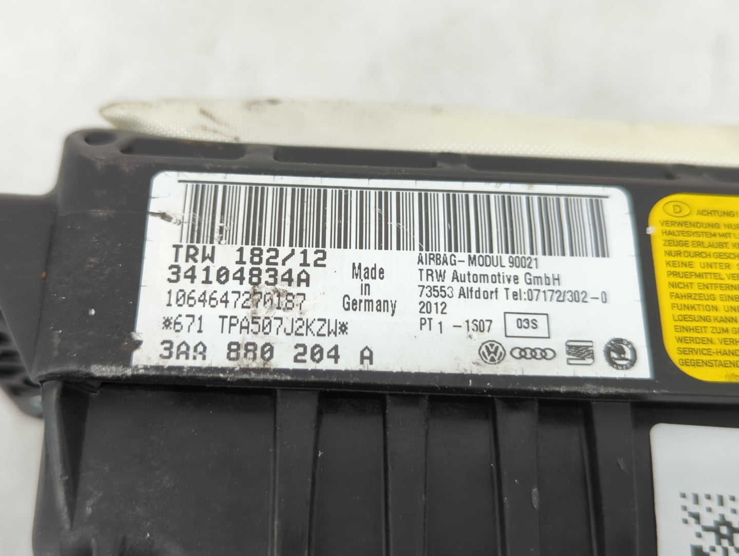 2013-2017 Volkswagen Cc Air Bag Passenger Right Dashboard Oem - Oemusedautoparts1.com