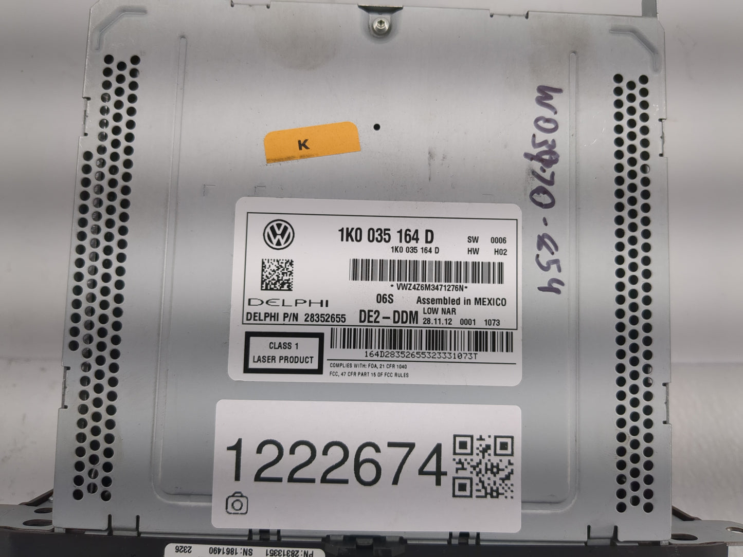 2011-2014 Volkswagen Jetta Radio AM FM Cd Player Receiver Replacement P/N:1K0 035 164 D Fits Fits 2011 2012 2013 2014 2015 2