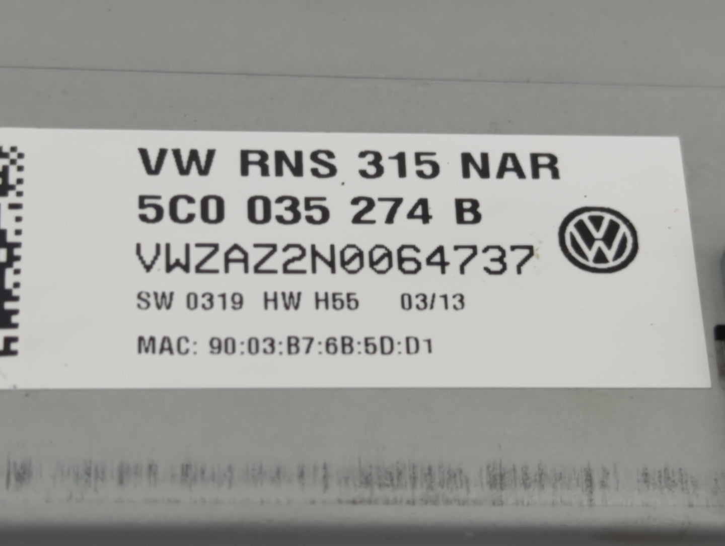 2013 Volkswagen Jetta Radio AM FM Cd Player Receiver Replacement P/N:5C0 035 274 B VW RNS 315 NAR Fits OEM Used Auto Parts -