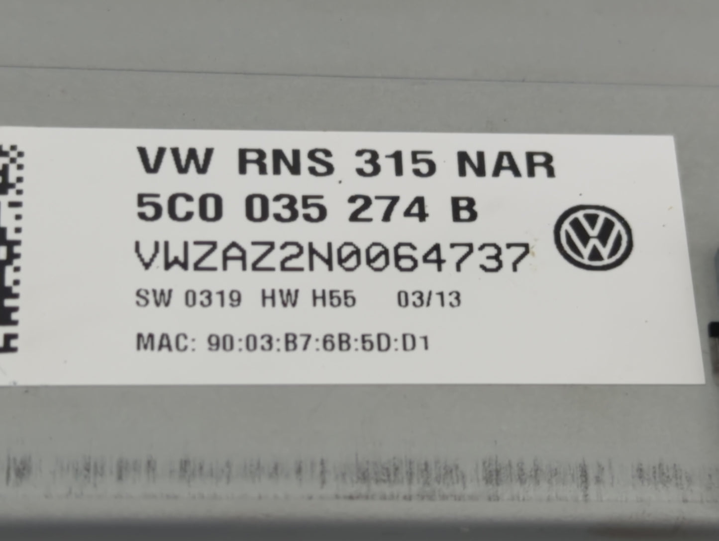 2013 Volkswagen Jetta Radio AM FM Cd Player Receiver Replacement P/N:5C0 035 274 B VW RNS 315 NAR Fits OEM Used Auto Parts -