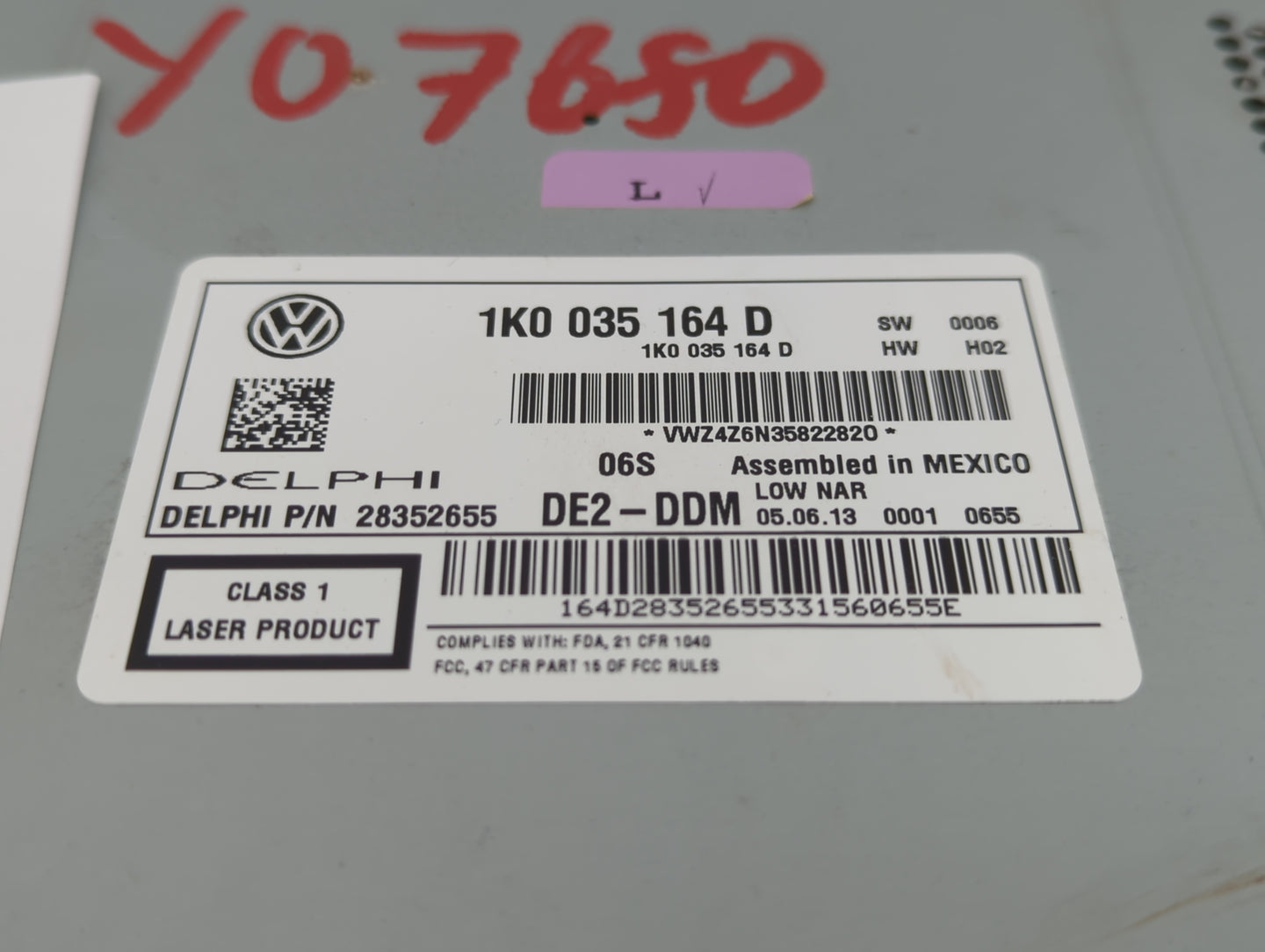 2011-2014 Volkswagen Jetta Radio AM FM Cd Player Receiver Replacement P/N:28352655 1K0 035 164 D Fits OEM Used Auto Parts - 