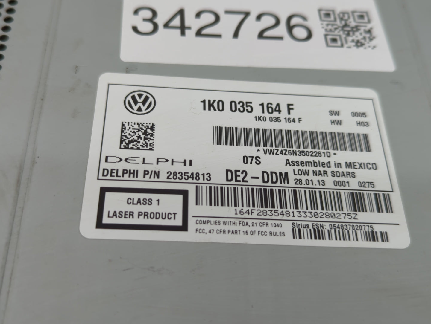 2011-2014 Volkswagen Jetta Radio AM FM Cd Player Receiver Replacement P/N:1K0 035 164 1K0 035 164 F Fits OEM Used Auto Parts