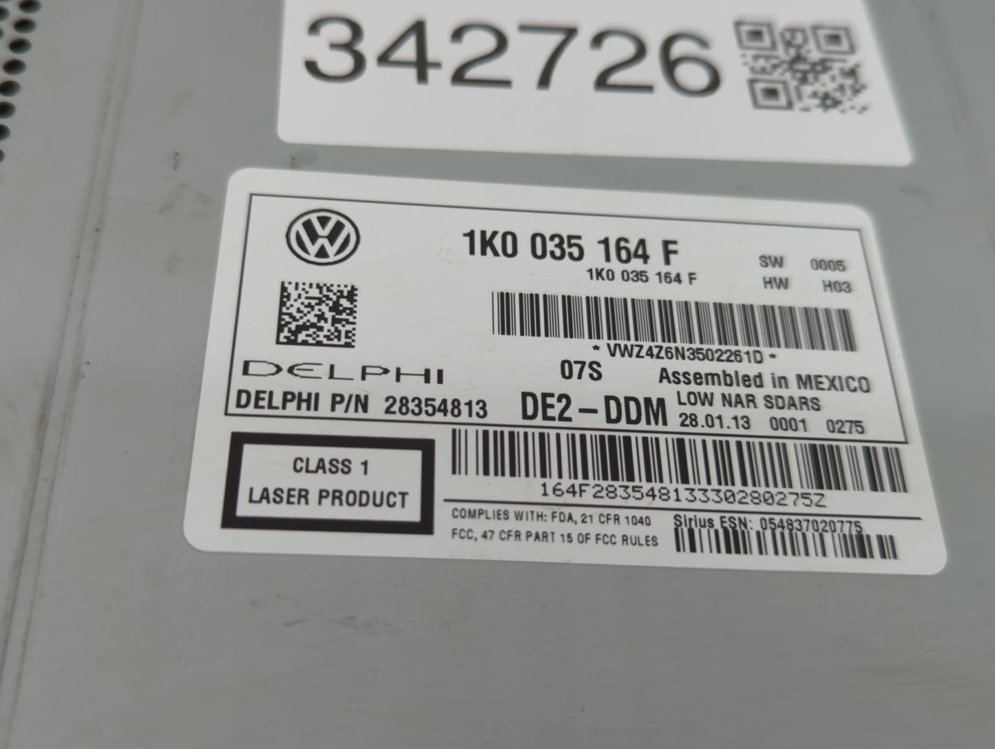 2011-2014 Volkswagen Jetta Radio AM FM Cd Player Receiver Replacement P/N:1K0 035 164 1K0 035 164 F Fits OEM Used Auto Parts