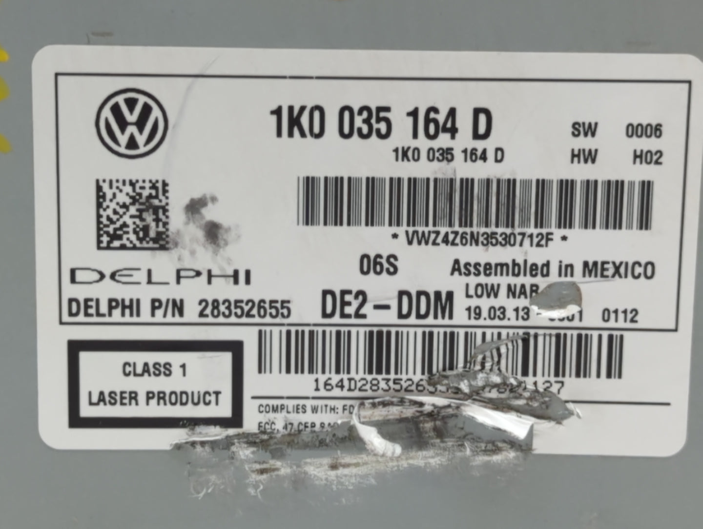2011-2014 Volkswagen Jetta Radio AM FM Cd Player Receiver Replacement P/N:1K0 035 180 AF 1K0 035 164 Fits OEM Used Auto Part