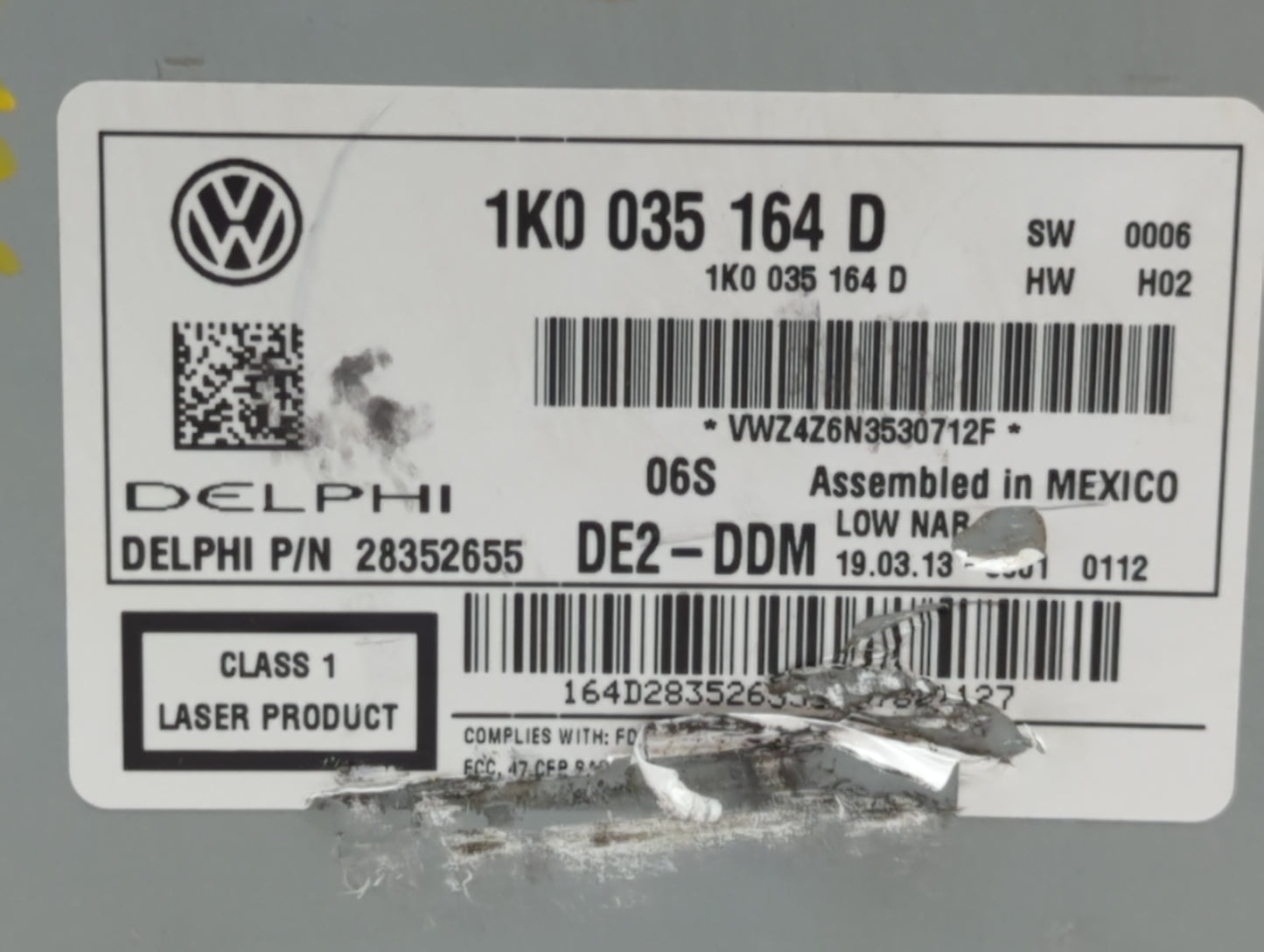 2011-2014 Volkswagen Jetta Radio AM FM Cd Player Receiver Replacement P/N:1K0 035 180 AF 1K0 035 164 Fits OEM Used Auto Part