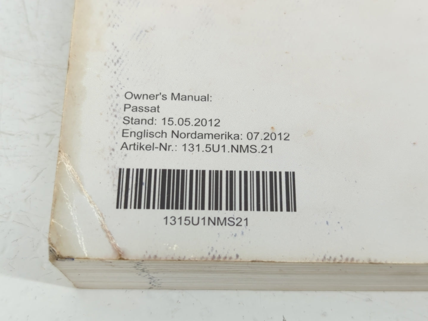 2013 Volkswagen Passat Owners Manual Book Guide P/N:1315U1NMS21 OEM Used Auto Parts - Oemusedautoparts1.com