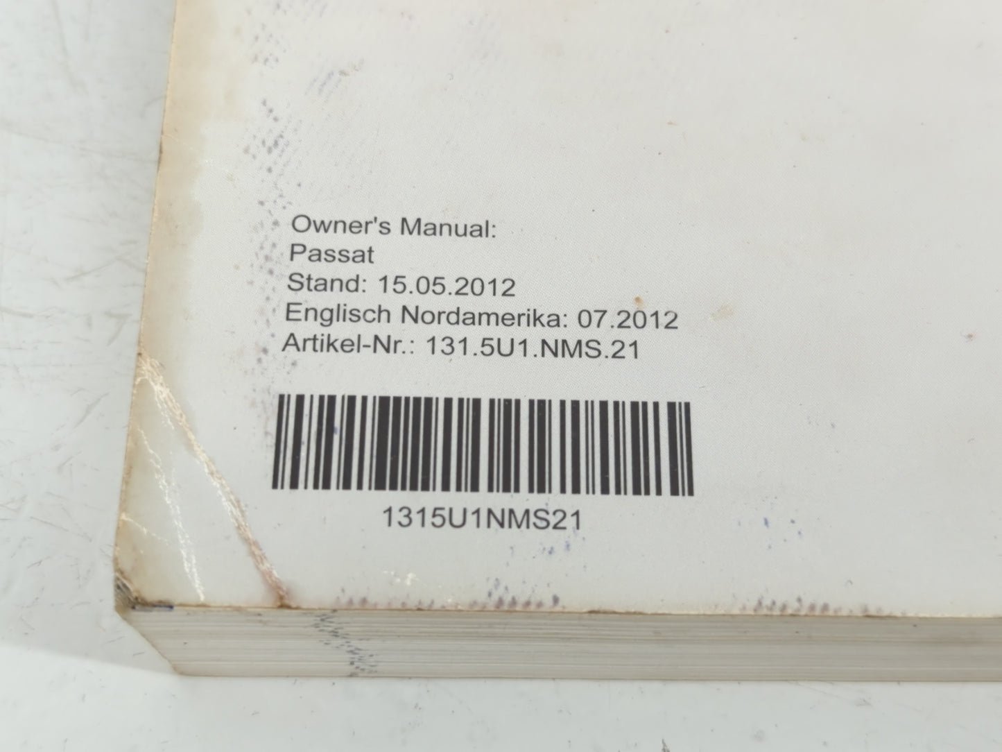2013 Volkswagen Passat Owners Manual Book Guide P/N:1315U1NMS21 OEM Used Auto Parts - Oemusedautoparts1.com
