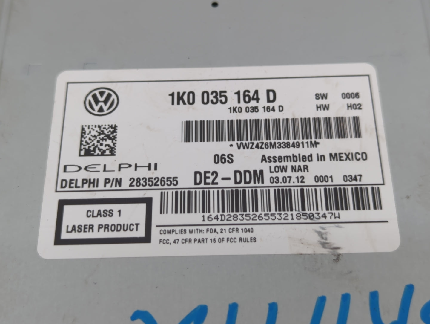 2012-2015 Volkswagen Passat Radio AM FM Cd Player Receiver Replacement P/N:1K0 035 164 D Fits Fits 2011 2012 2013 2014 2015 