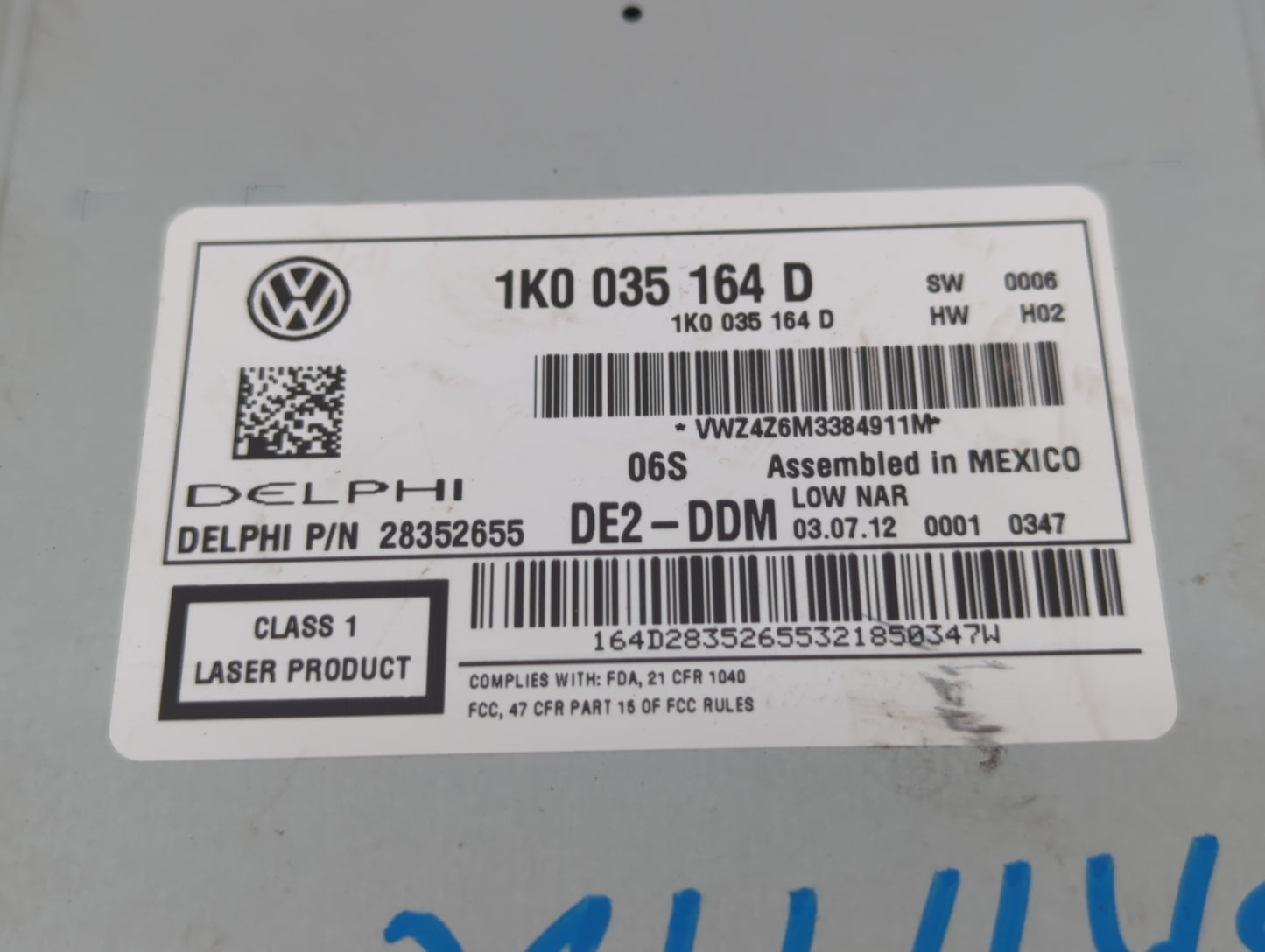 2012-2015 Volkswagen Passat Radio AM FM Cd Player Receiver Replacement P/N:1K0 035 164 D Fits Fits 2011 2012 2013 2014 2015 