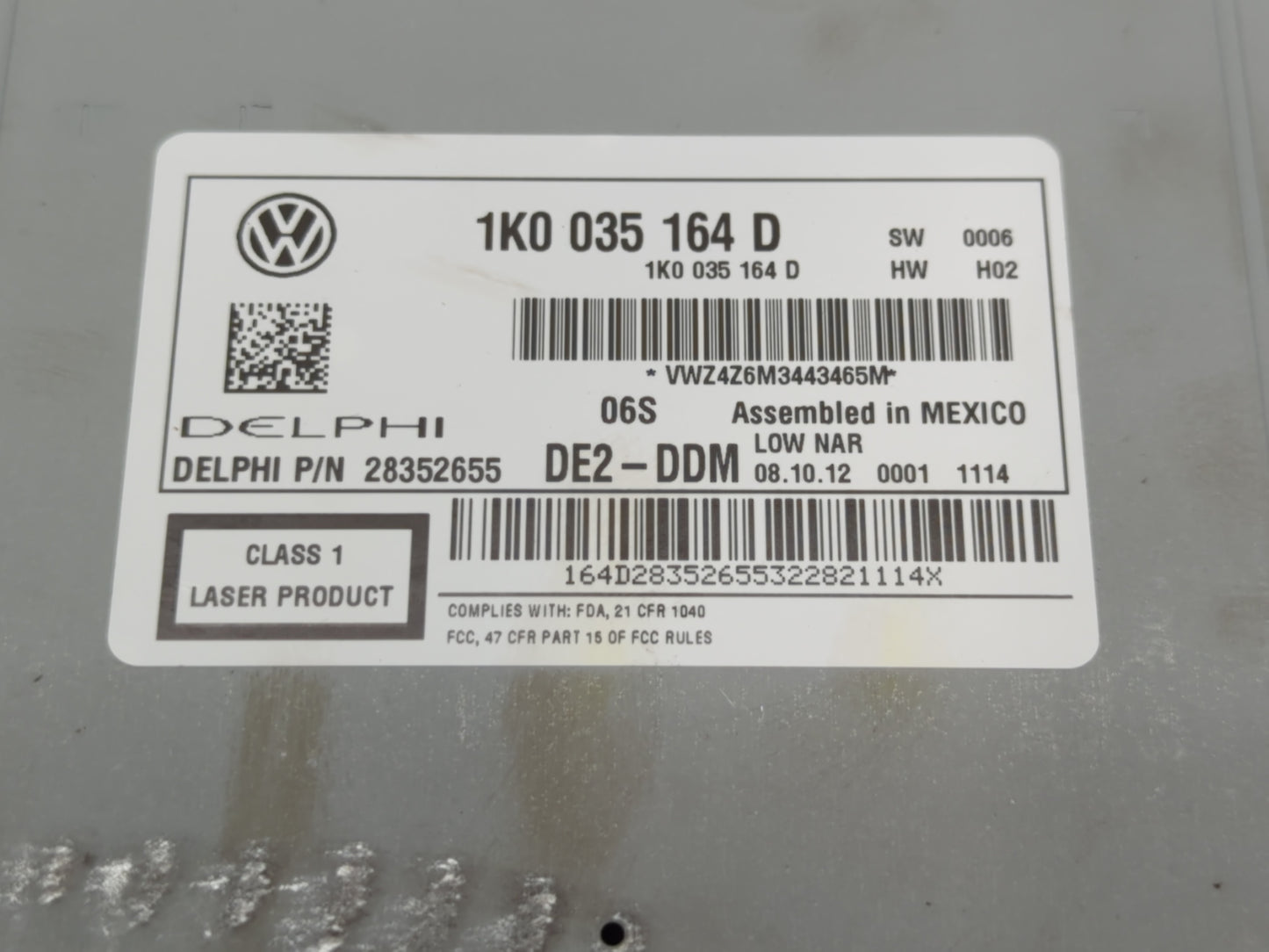 2012-2015 Volkswagen Passat Radio AM FM Cd Player Receiver Replacement P/N:1K0 035 164 D Fits Fits 2011 2012 2013 2014 2015 