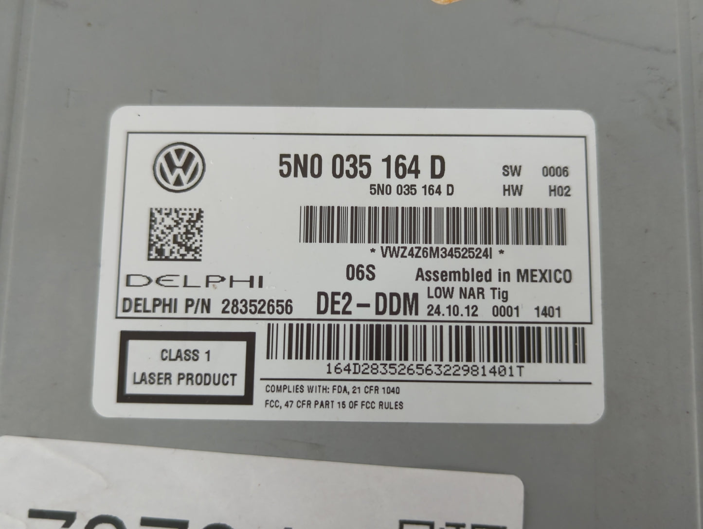 2009-2017 Volkswagen Tiguan Radio AM FM Cd Player Receiver Replacement P/N:5N0 035 164 D Fits OEM Used Auto Parts - Oemuseda