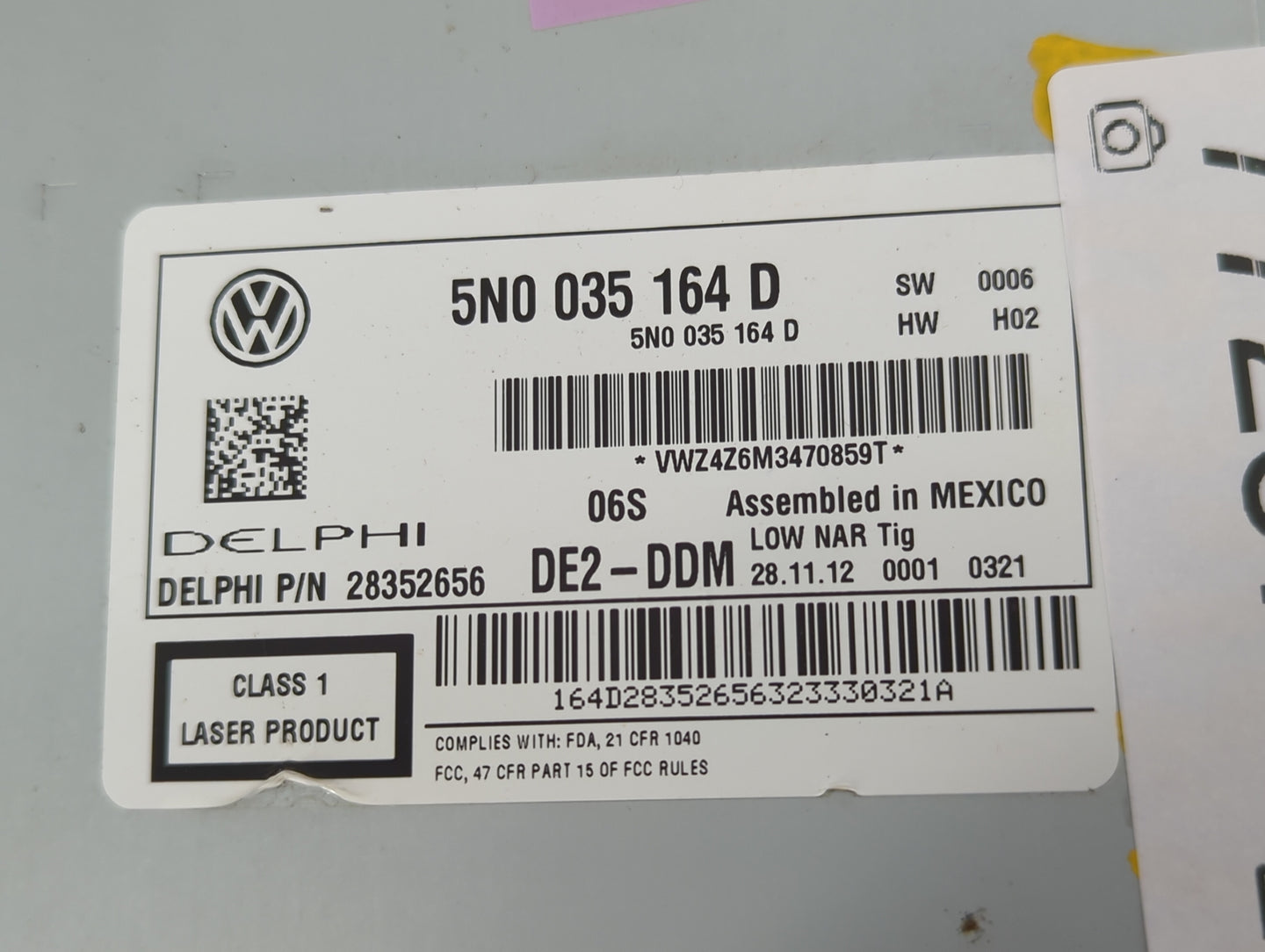 2009-2017 Volkswagen Tiguan Radio AM FM Cd Player Receiver Replacement P/N:5N0 035 164 D Fits OEM Used Auto Parts - Oemuseda