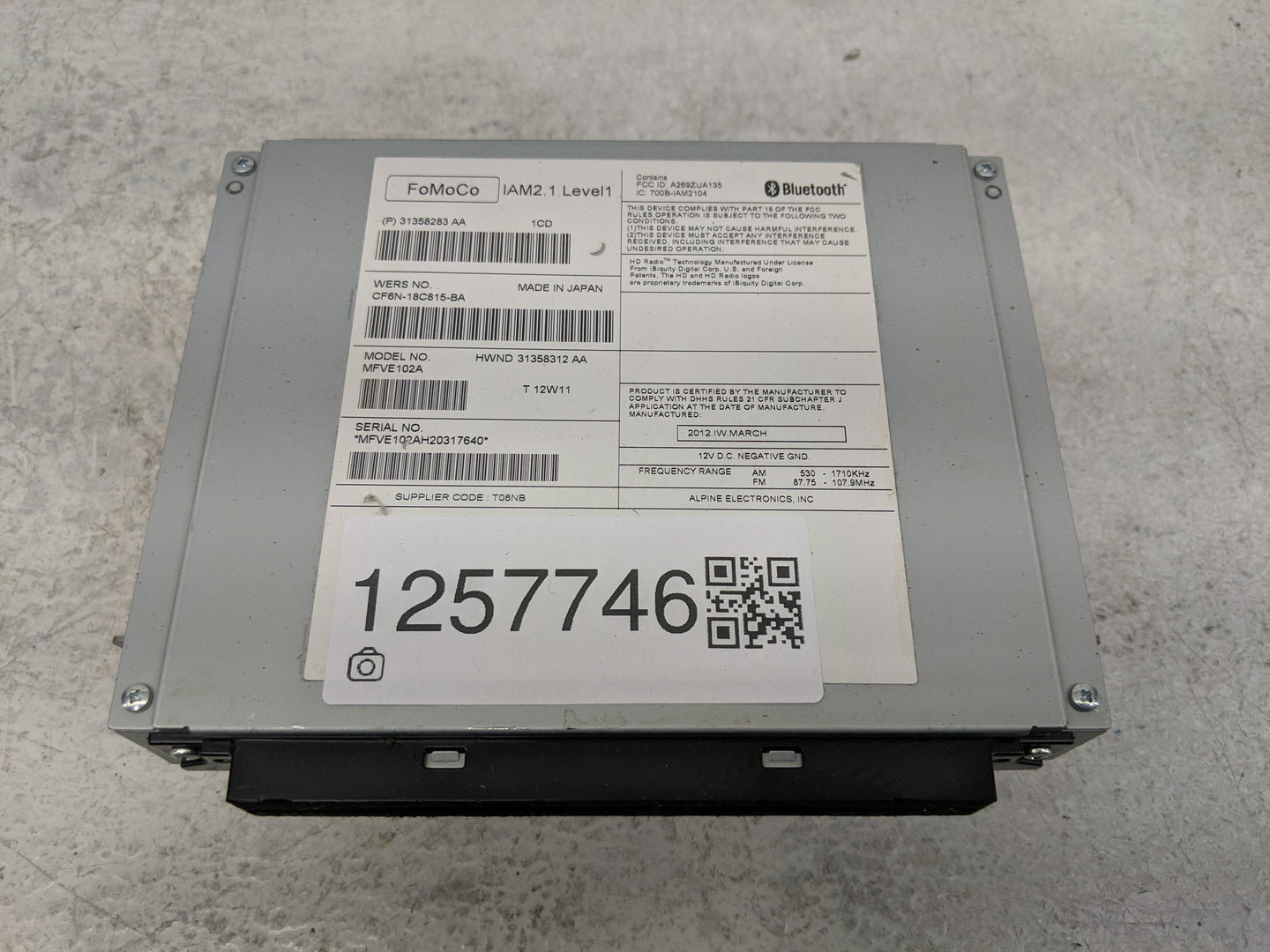 2013 Volvo V60 Radio AM FM Cd Player Receiver Replacement P/N:31358283 AA Fits Fits 2011 2012 2014 2015 OEM Used Auto Parts 
