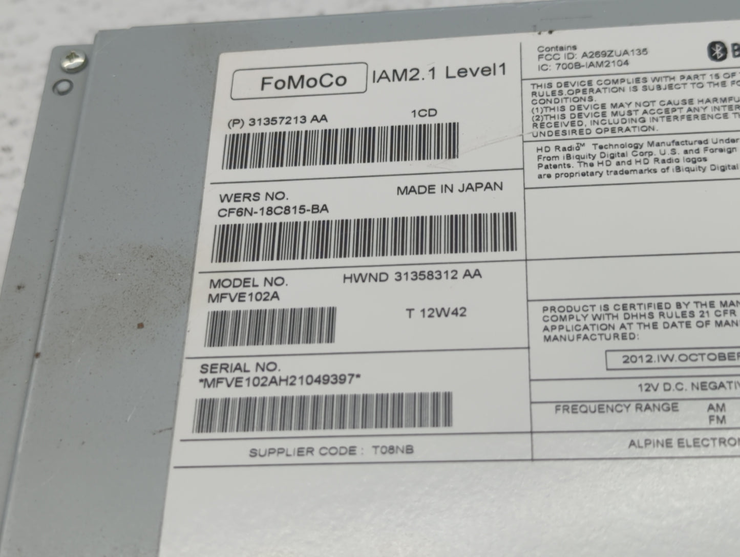 2013 Volvo V60 Radio AM FM Cd Player Receiver Replacement P/N:31357213 31358288, 31326223, 31326218 Fits Fits 2011 2012 2014