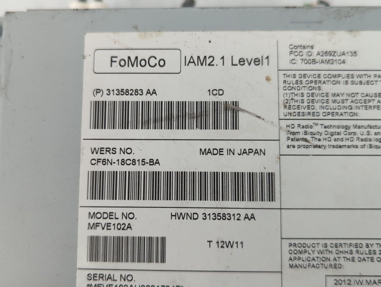 2013-2013 Volvo V60 Am Fm Cd Player Radio Receiver - Oemusedautoparts1.com