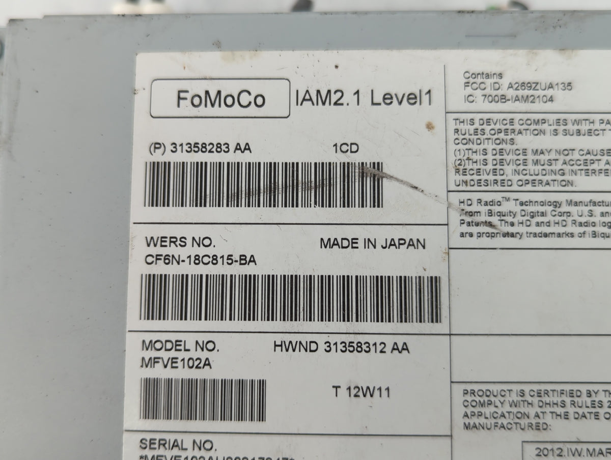 2013-2013 Volvo V60 Am Fm Cd Player Radio Receiver 735155 - Oemusedautoparts1.com