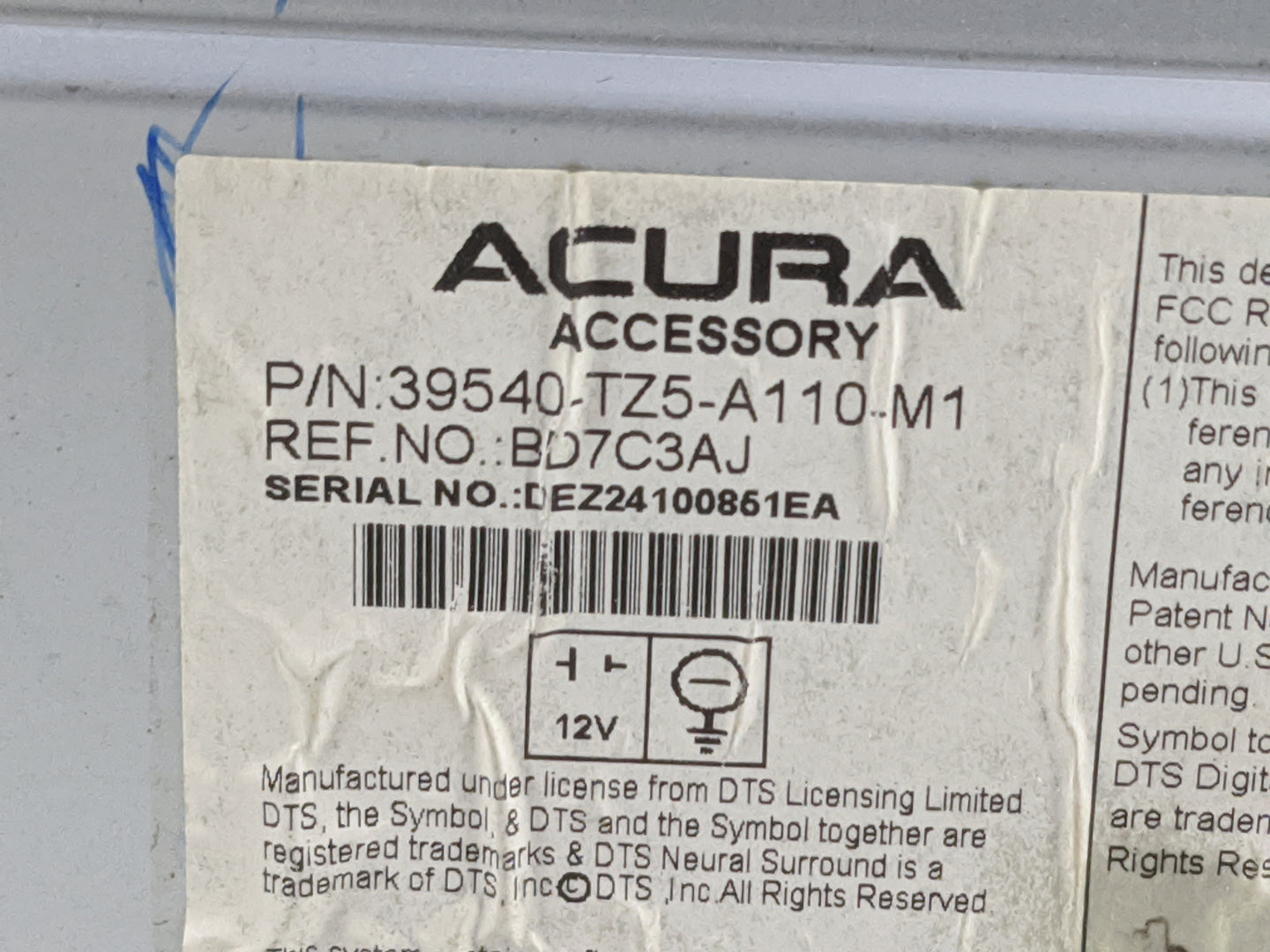 2014-2015 Acura Mdx Radio AM FM Cd Player Receiver Replacement P/N:39540-TZ5-A110-M1 BD7C3AJ Fits Fits 2014 2015 OEM Used Au