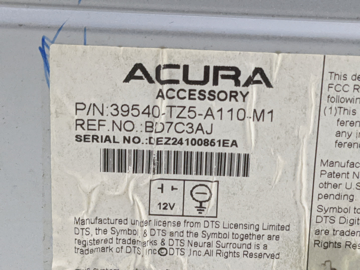 2014-2015 Acura Mdx Radio AM FM Cd Player Receiver Replacement P/N:39540-TZ5-A110-M1 BD7C3AJ Fits Fits 2014 2015 OEM Used Au