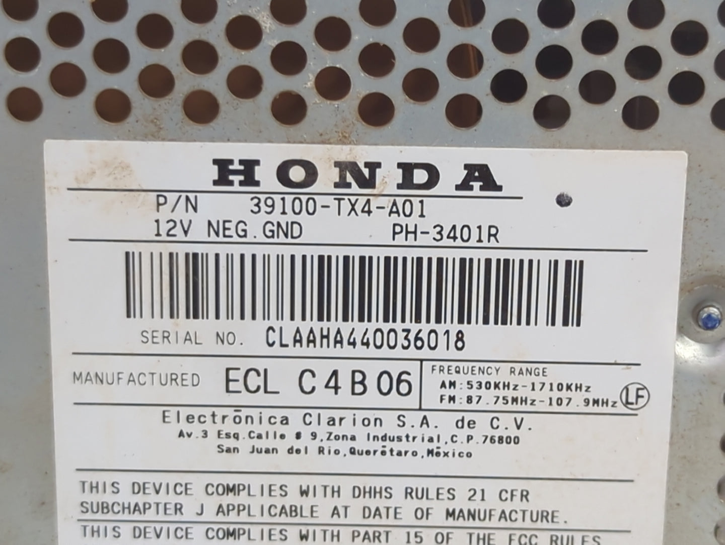 2013-2018 Acura Rdx Radio AM FM Cd Player Receiver Replacement P/N:39100-TX4-A01 PH-3401R Fits Fits 2013 2014 2015 2016 2017