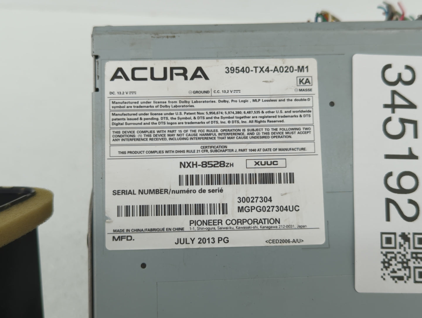 2013-2015 Acura Rdx Am Fm Cd Player Radio Receiver - Oemusedautoparts1.com