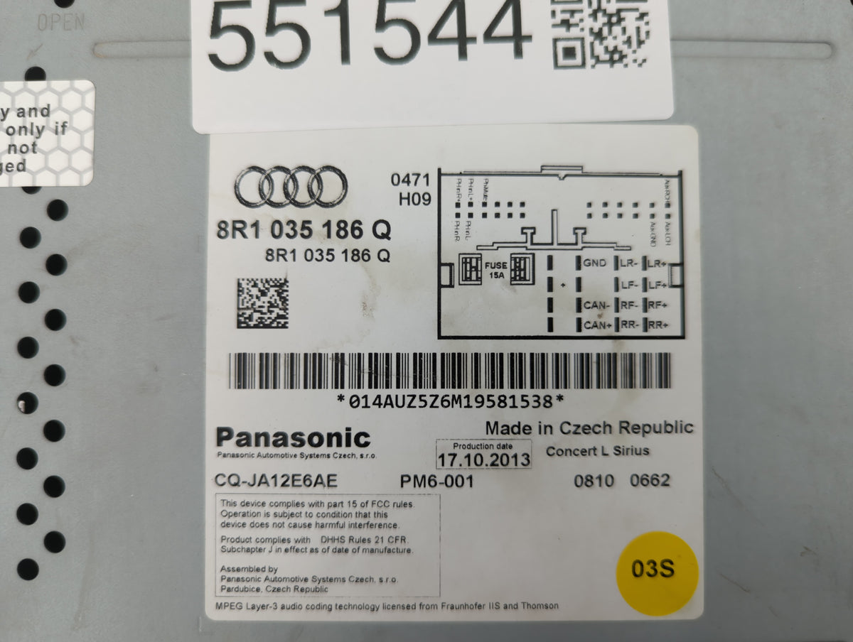 2013-2016 Audi A4 Am Fm Cd Player Radio Receiver 551544 - Oemusedautoparts1.com