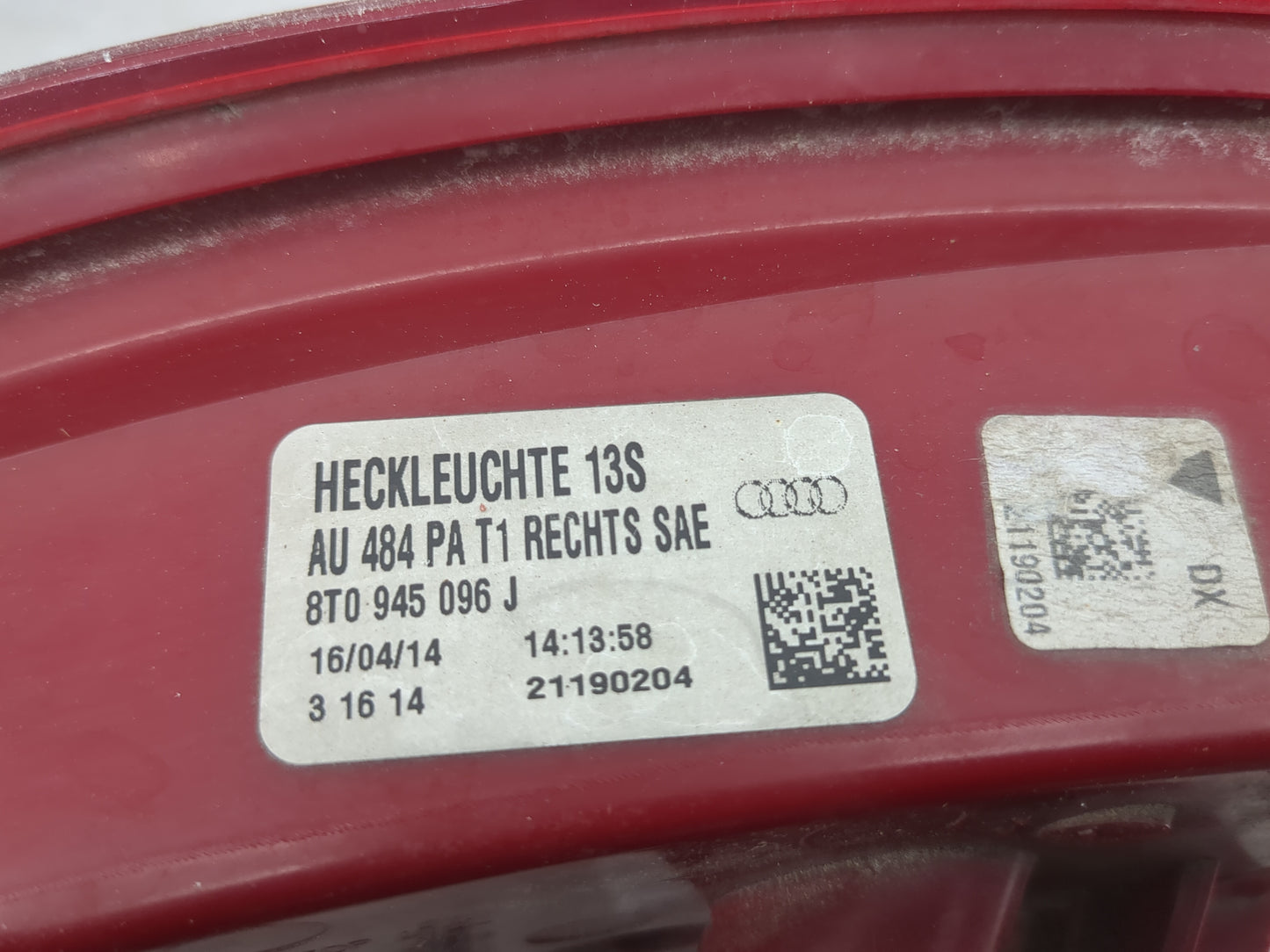 2013-2017 Audi A5 Tail Light Assembly Passenger Right OEM P/N:8T0 945 096 J 8T0945096L Fits Fits 2013 2014 2015 2016 2017 OE