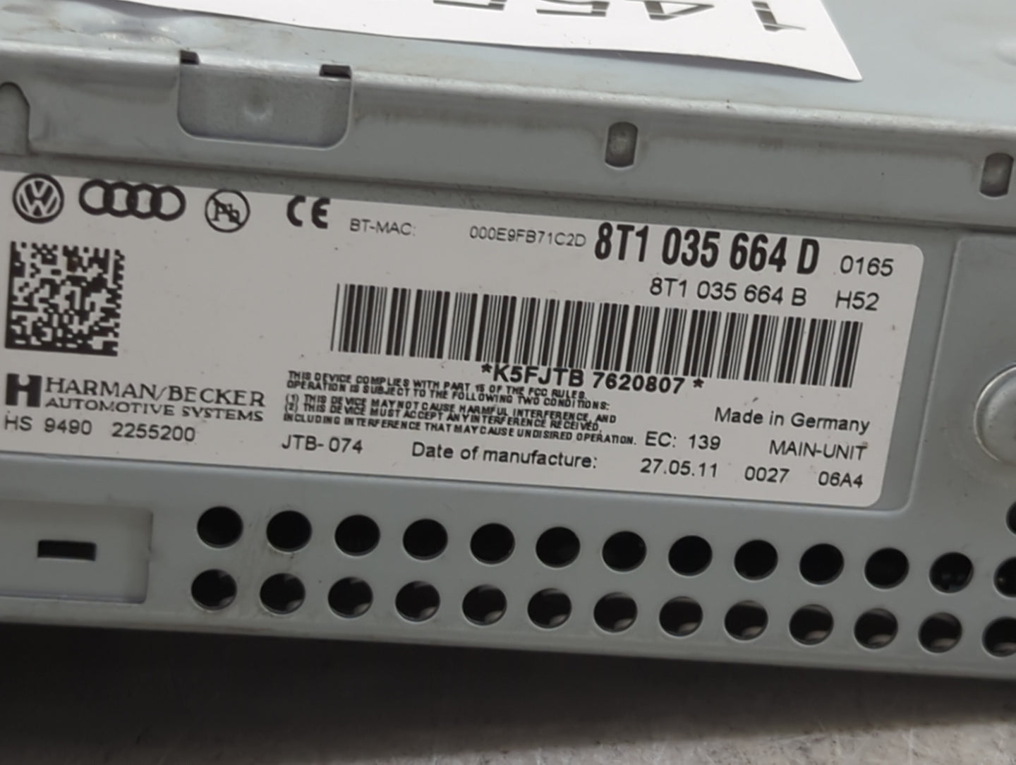 2010-2017 Audi A5 Radio AM FM Cd Player Receiver Replacement P/N:8R1035186Q CQ-JA12E6AE Fits OEM Used Auto Parts - Oemusedau