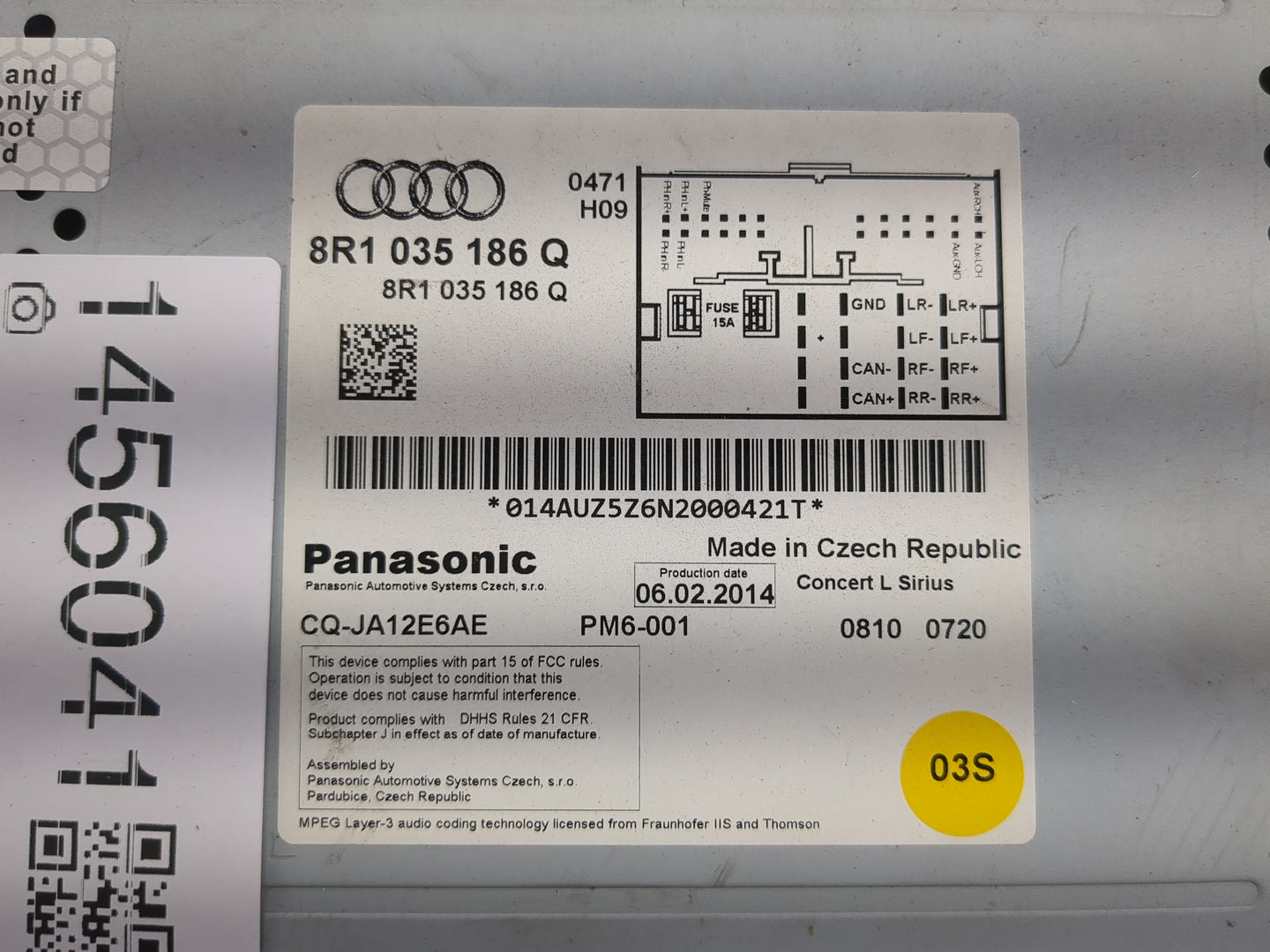 2010-2017 Audi A5 Radio AM FM Cd Player Receiver Replacement P/N:8R1035186Q CQ-JA12E6AE Fits OEM Used Auto Parts - Oemusedau