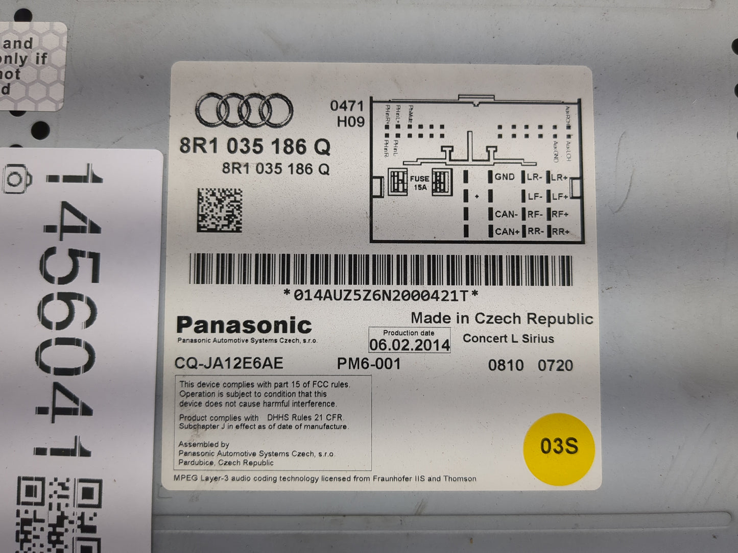2010-2017 Audi A5 Radio AM FM Cd Player Receiver Replacement P/N:8R1035186Q CQ-JA12E6AE Fits OEM Used Auto Parts - Oemusedau