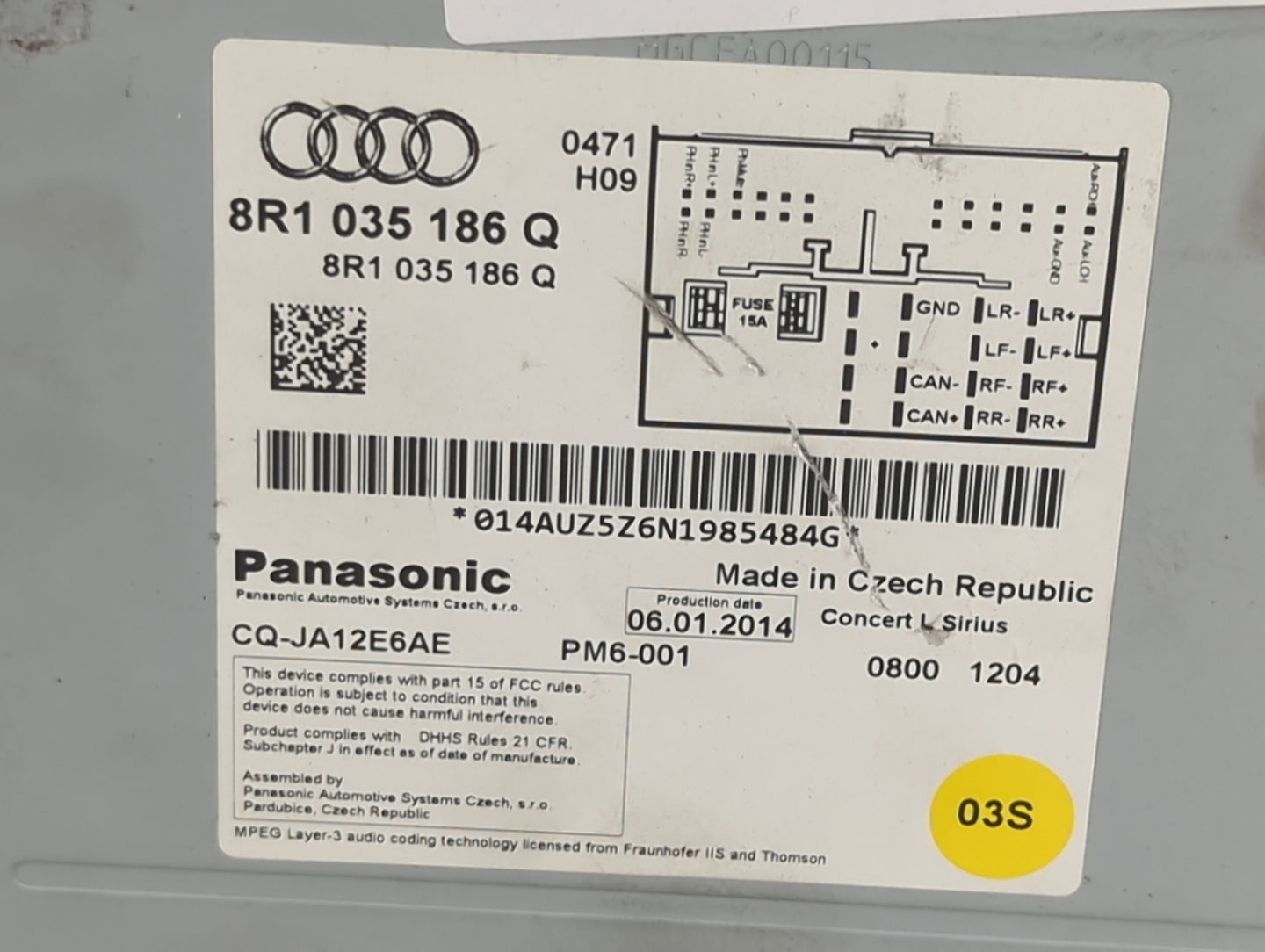2010-2017 Audi A5 Radio AM FM Cd Player Receiver Replacement P/N:8R1035186Q CQ-JA12E6AE Fits OEM Used Auto Parts - Oemusedau