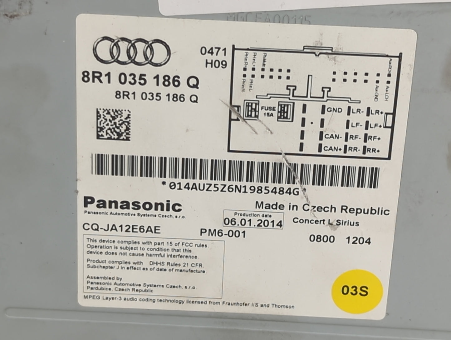 2010-2017 Audi A5 Radio AM FM Cd Player Receiver Replacement P/N:8R1035186Q CQ-JA12E6AE Fits OEM Used Auto Parts - Oemusedau
