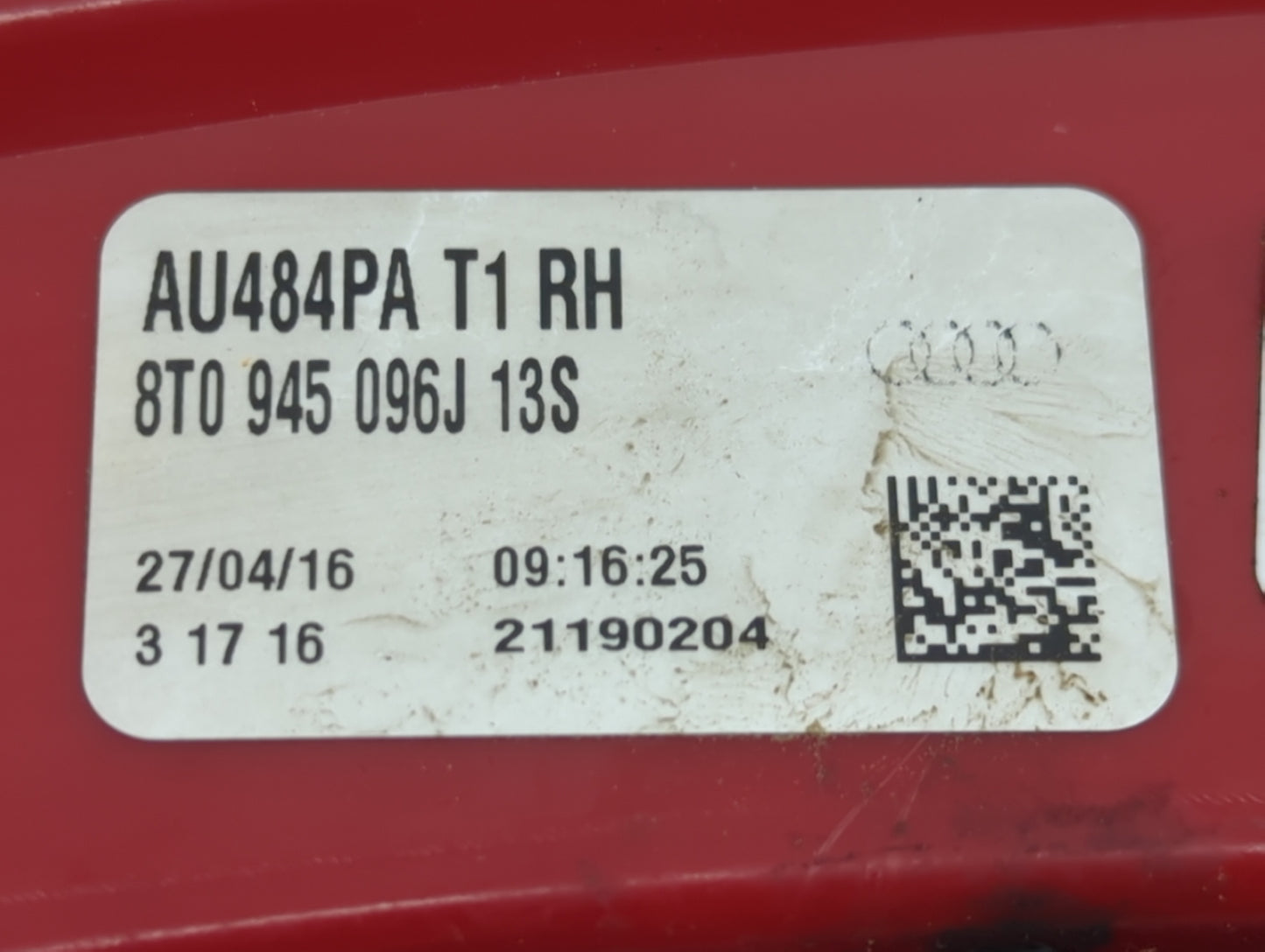 2013-2017 Audi A5 Tail Light Assembly Passenger Right OEM P/N:8T0945096L Fits Fits 2013 2014 2015 2016 2017 OEM Used Auto Pa