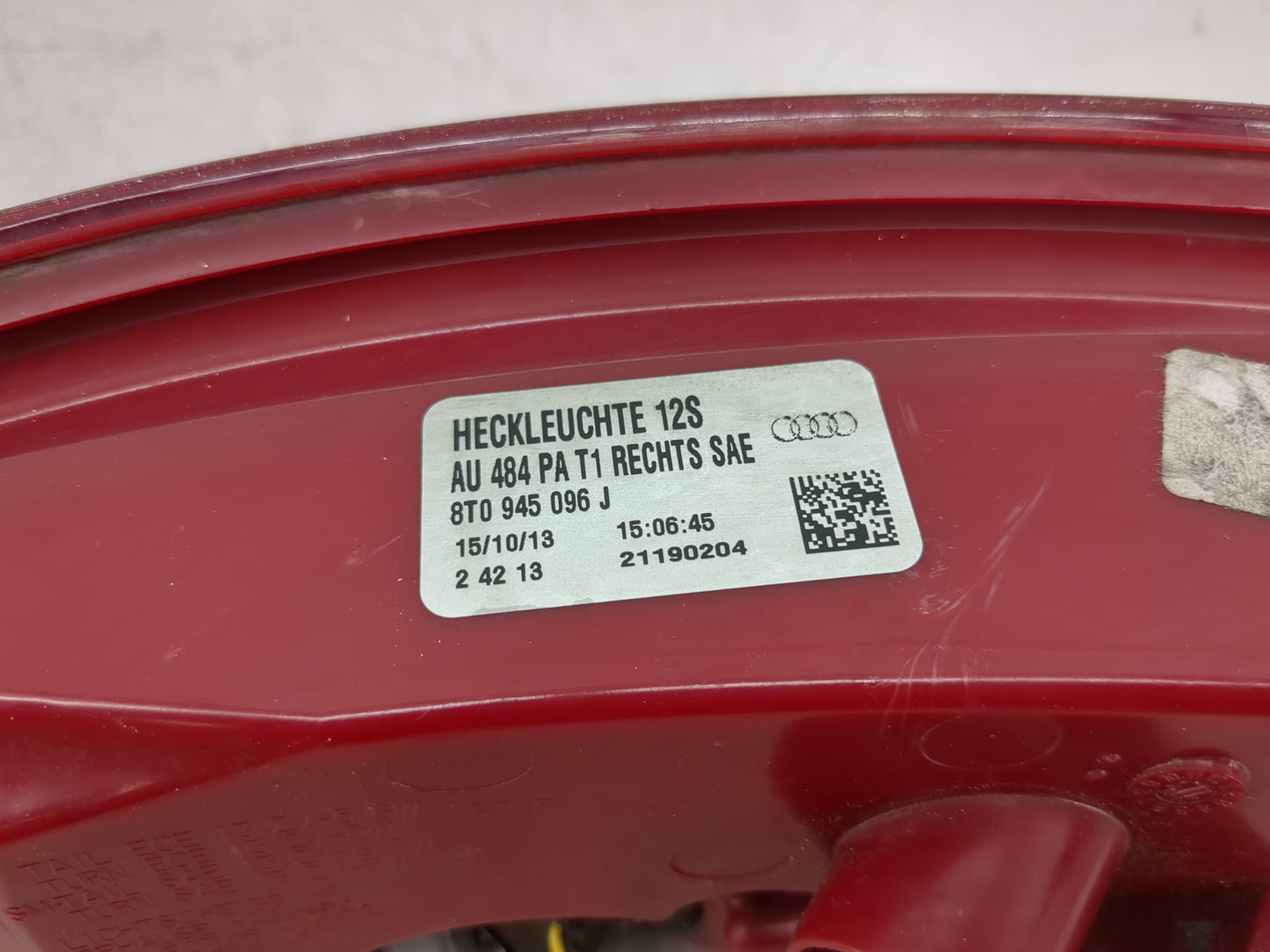 2013-2017 Audi A5 Tail Light Assembly Passenger Right OEM P/N:8T0945096L Fits Fits 2013 2014 2015 2016 2017 OEM Used Auto Pa