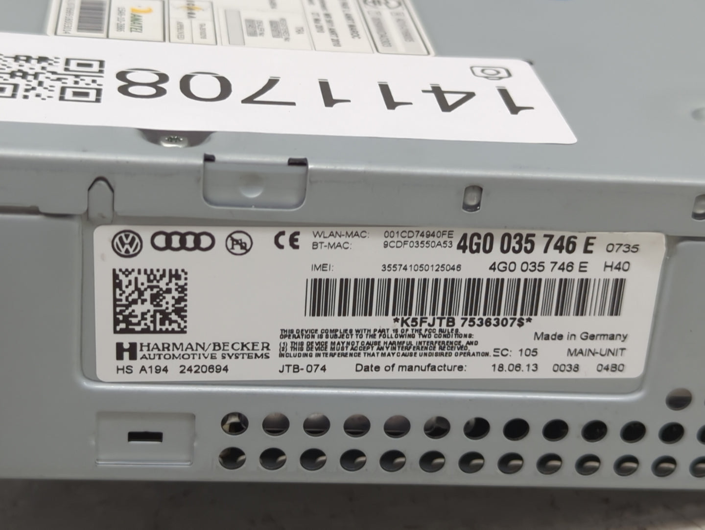 2012-2015 Audi A6 Radio AM FM Cd Player Receiver Replacement P/N:4G0 035 746 E Fits Fits 2012 2013 2014 2015 OEM Used Auto P