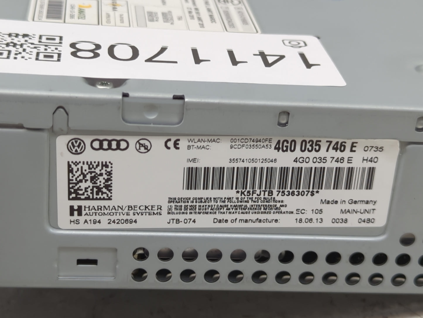 2012-2015 Audi A6 Radio AM FM Cd Player Receiver Replacement P/N:4G0 035 746 E Fits Fits 2012 2013 2014 2015 OEM Used Auto P