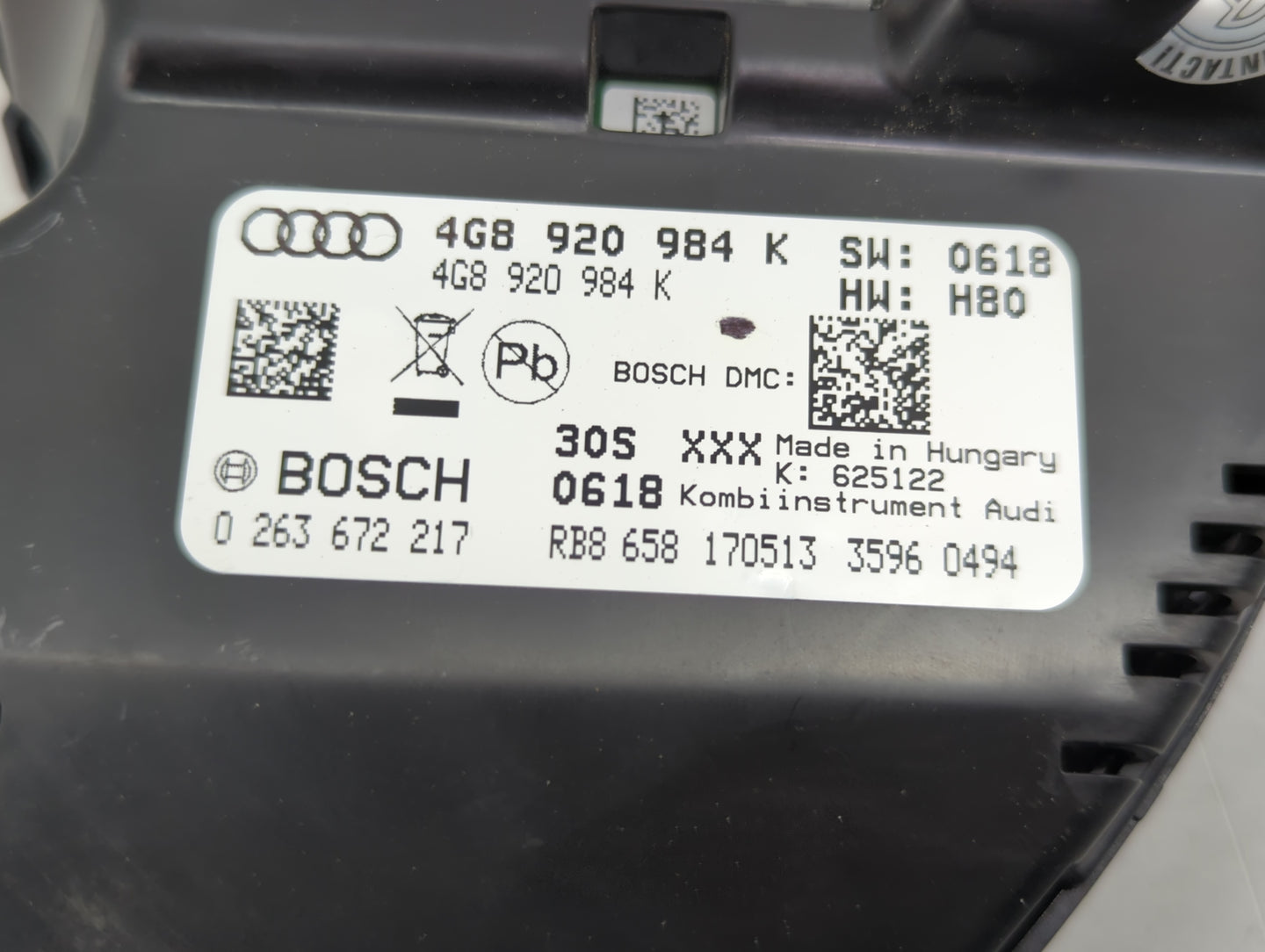 2014-2015 Audi A6 Instrument Cluster Speedometer Gauges P/N:4G8920984K 0263672217 Miles:99K Fits Fits 2014 2015 OEM Used Aut