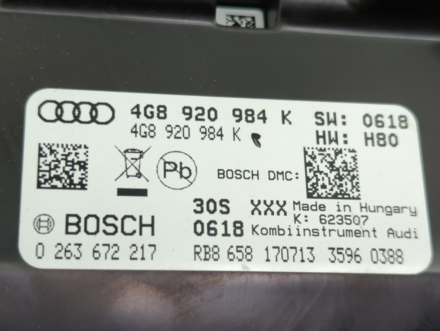 2014-2015 Audi A6 Instrument Cluster Speedometer Gauges P/N:4G8920984K 0263672217 Miles:55K Fits Fits 2014 2015 OEM Used Aut