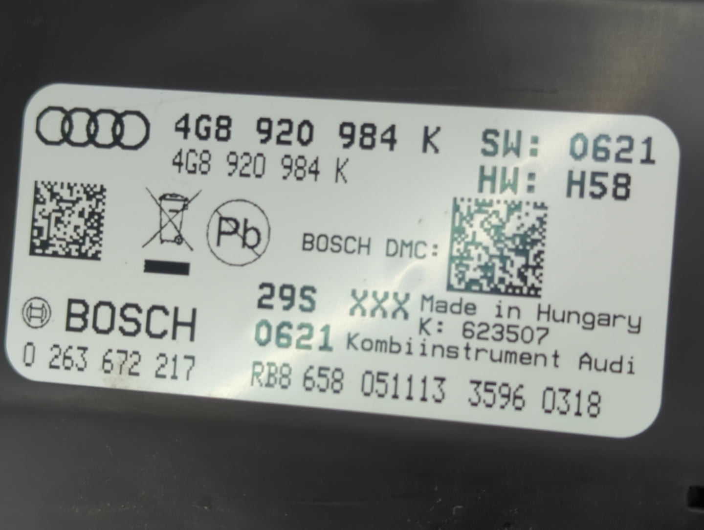 2014 Audi A7 Instrument Cluster Speedometer Gauges P/N:4G8920984K 0263672217 Miles:155K Fits OEM Used Auto Parts - Oemusedau