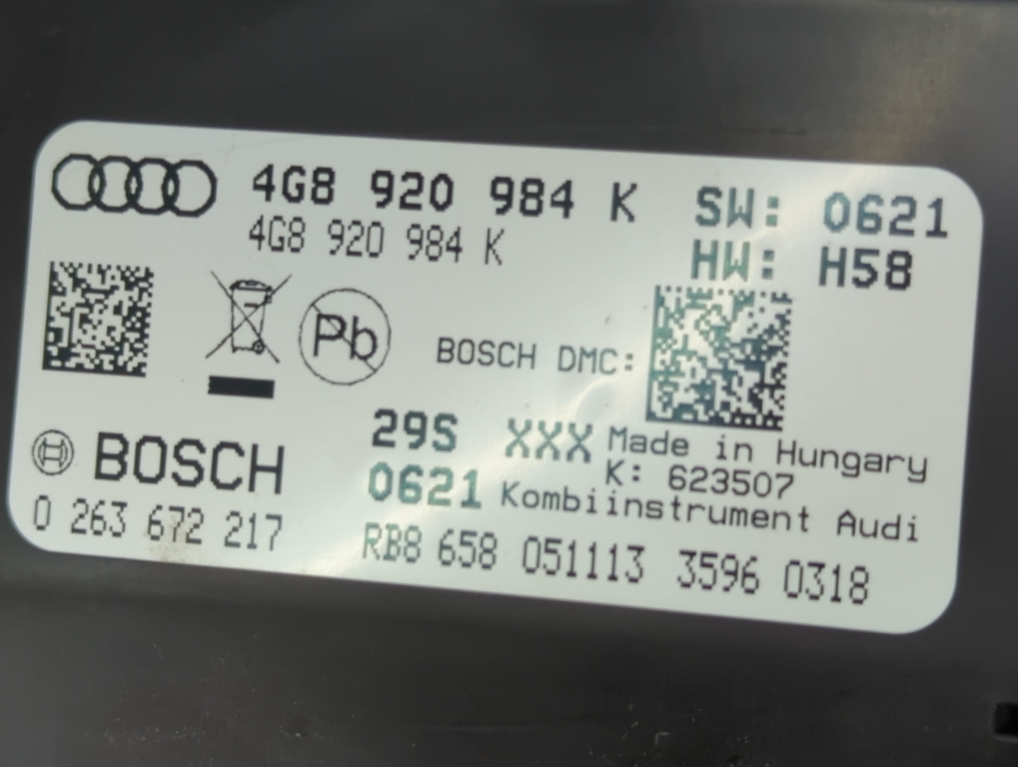 2014 Audi A7 Instrument Cluster Speedometer Gauges P/N:4G8920984K 0263672217 Miles:155K Fits OEM Used Auto Parts - Oemusedau