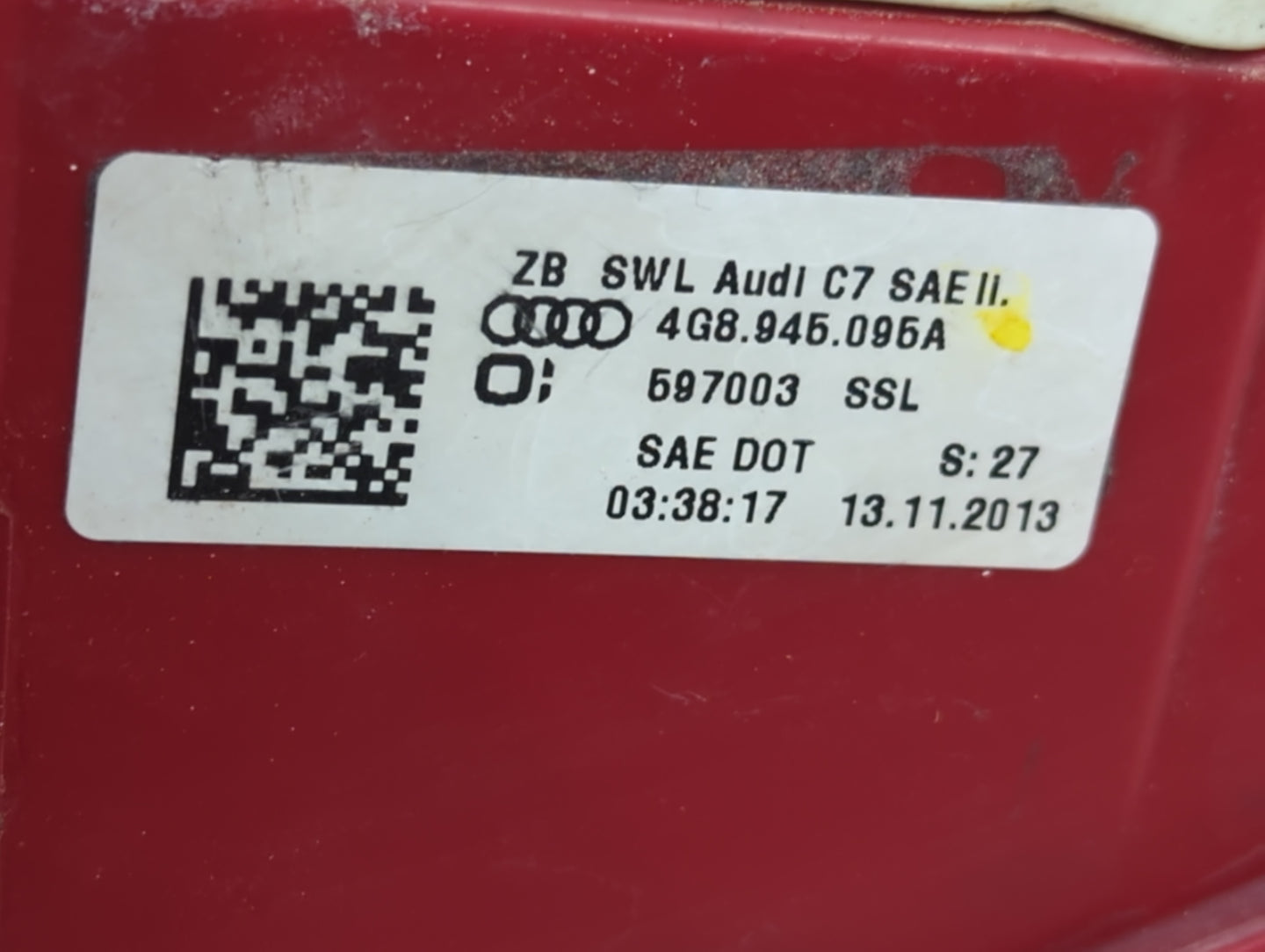2012-2015 Audi A7 Tail Light Assembly Driver Left OEM P/N:4G8.945.095A 597003 Fits Fits 2012 2013 2014 2015 OEM Used Auto Pa