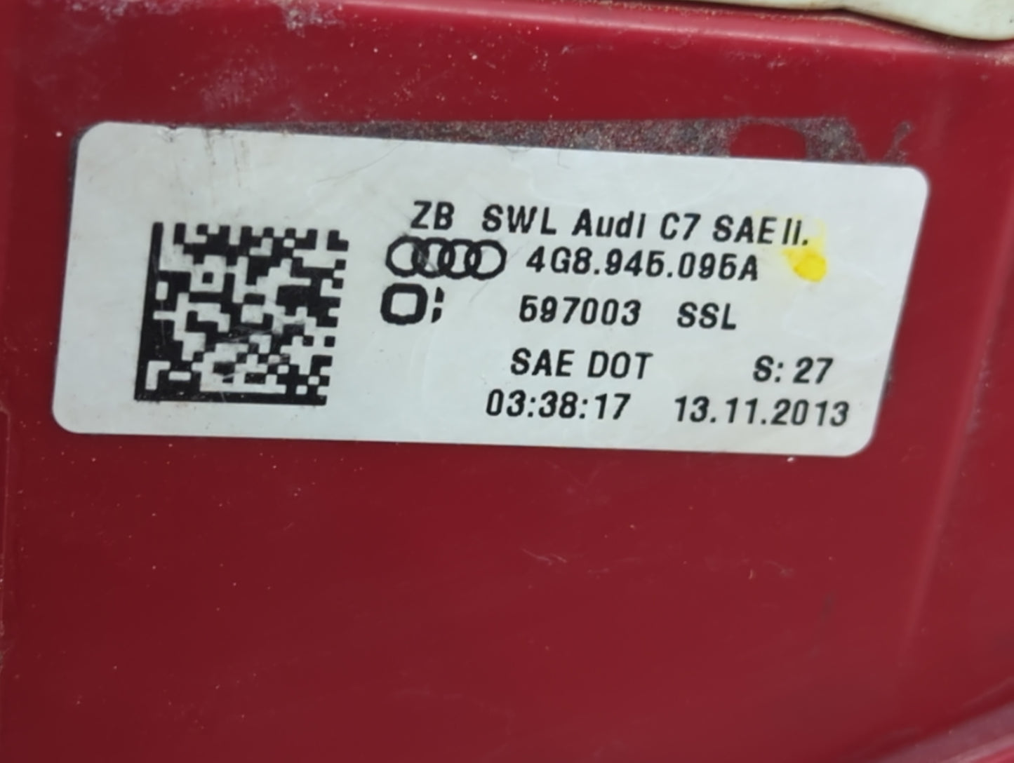 2012-2015 Audi A7 Tail Light Assembly Driver Left OEM P/N:4G8.945.095A 597003 Fits Fits 2012 2013 2014 2015 OEM Used Auto Pa