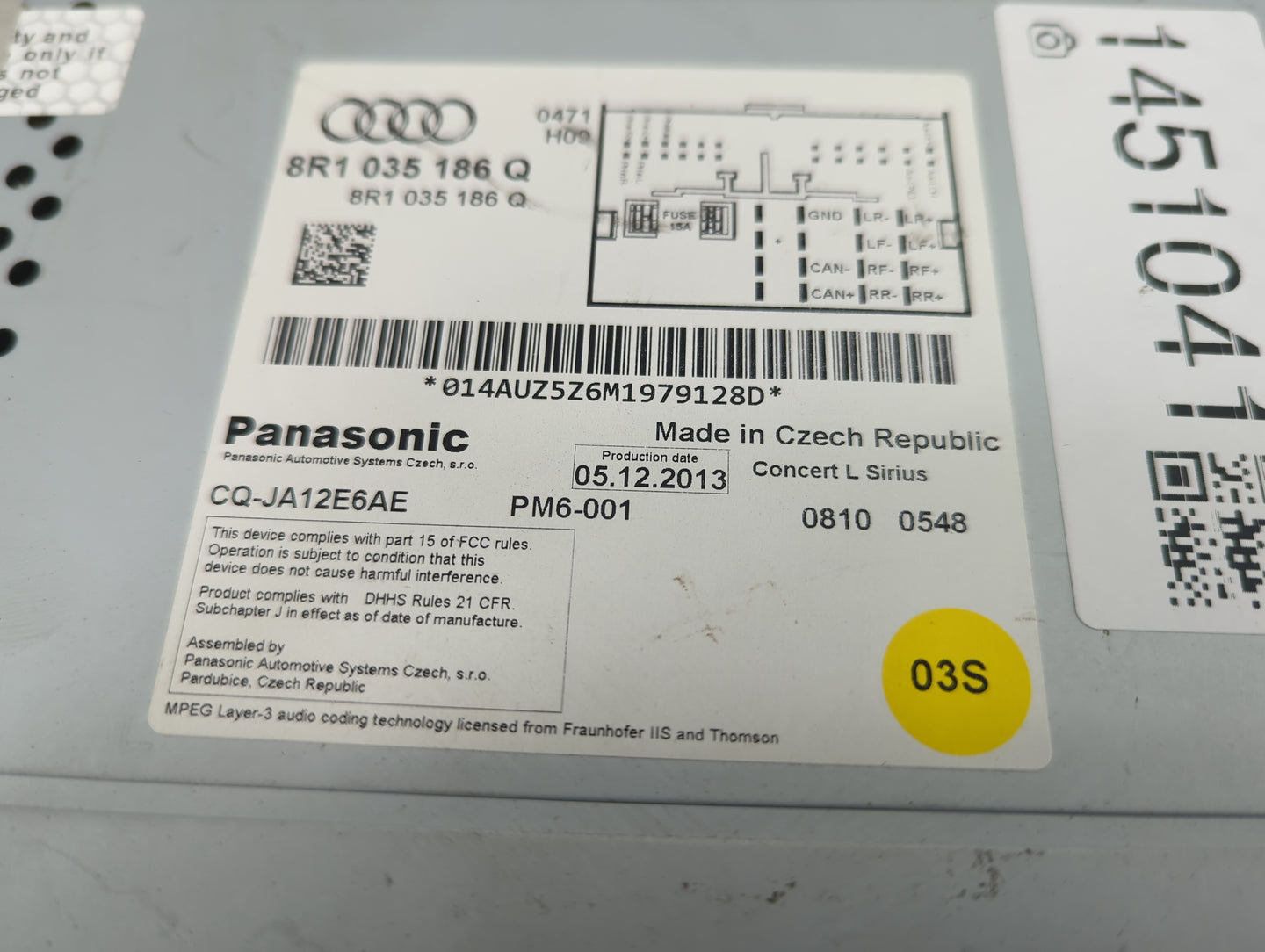 2013-2017 Audi Q5 Radio AM FM Cd Player Receiver Replacement P/N:8R1035186Q CQ-JA12E6AE Fits Fits 2013 2014 2015 2016 2017 O