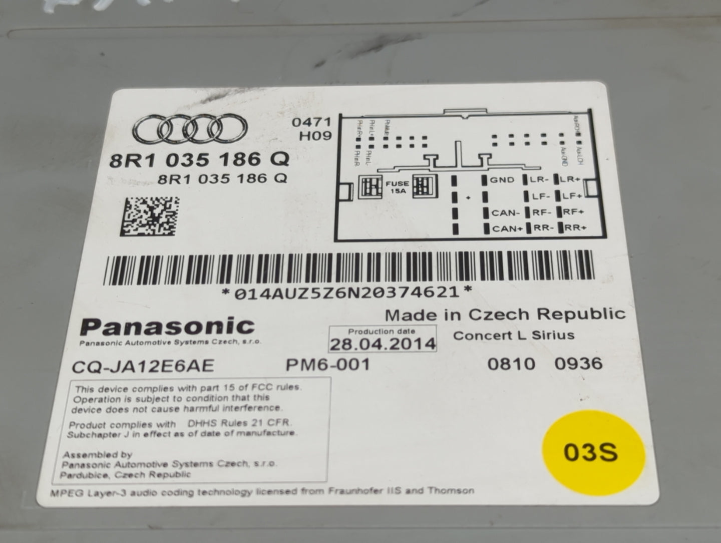 2013-2017 Audi Q5 Radio AM FM Cd Player Receiver Replacement P/N:8R1035186Q 8R1 035 186 Q Fits Fits 2013 2014 2015 2016 2017