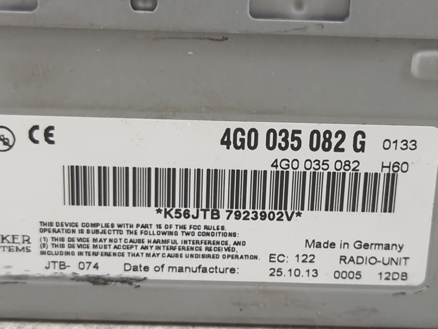 2009-2012 Audi Q5 Radio AM FM Cd Player Receiver Replacement P/N:4G0035082G 4G0035082 Fits OEM Used Auto Parts - Oemusedauto