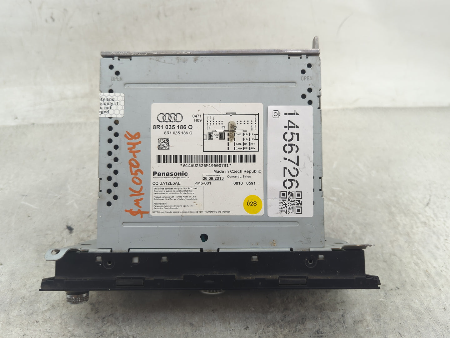 2014 Audi Q5 Radio AM FM Cd Player Receiver Replacement P/N:8R1035186Q CQ-JA12E6AE Fits OEM Used Auto Parts - Oemusedautopar