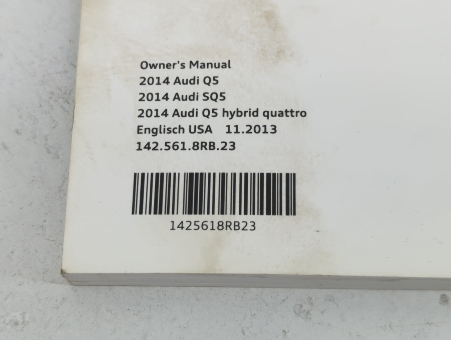 2014 Audi Q5 Owners Manual Book Guide P/N:142.561.8RB.23 1425618RB23 OEM Used Auto Parts - Oemusedautoparts1.com